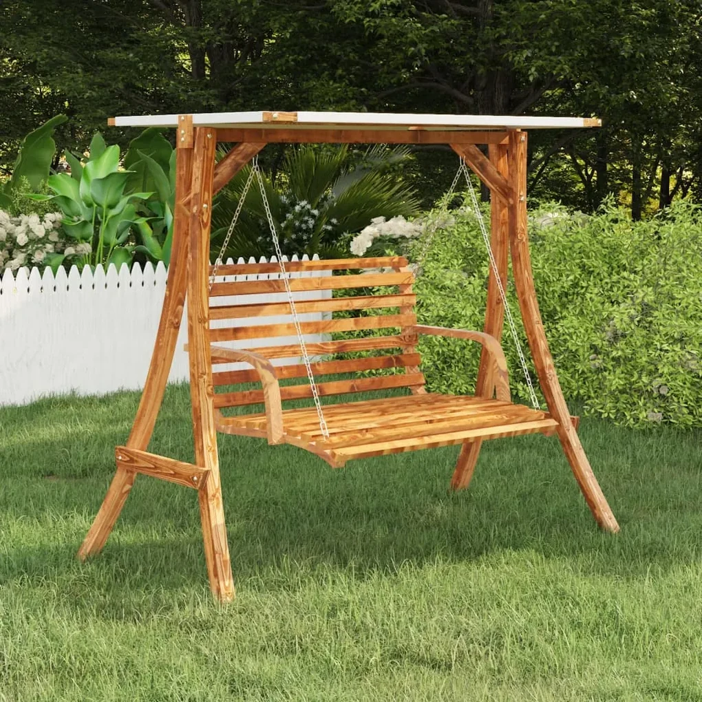vidaXL Rám hojdačky+krémová strieška, ohýbaný masív, tíkový povrch