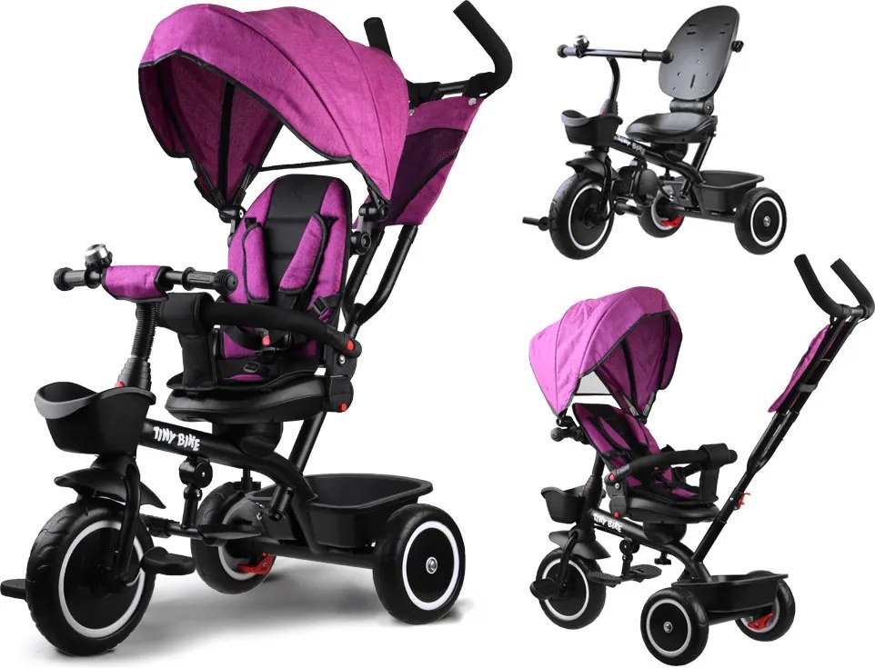 Detská trojkolka Tiny Bike 3 v 1 ružová so strieškou SP0650