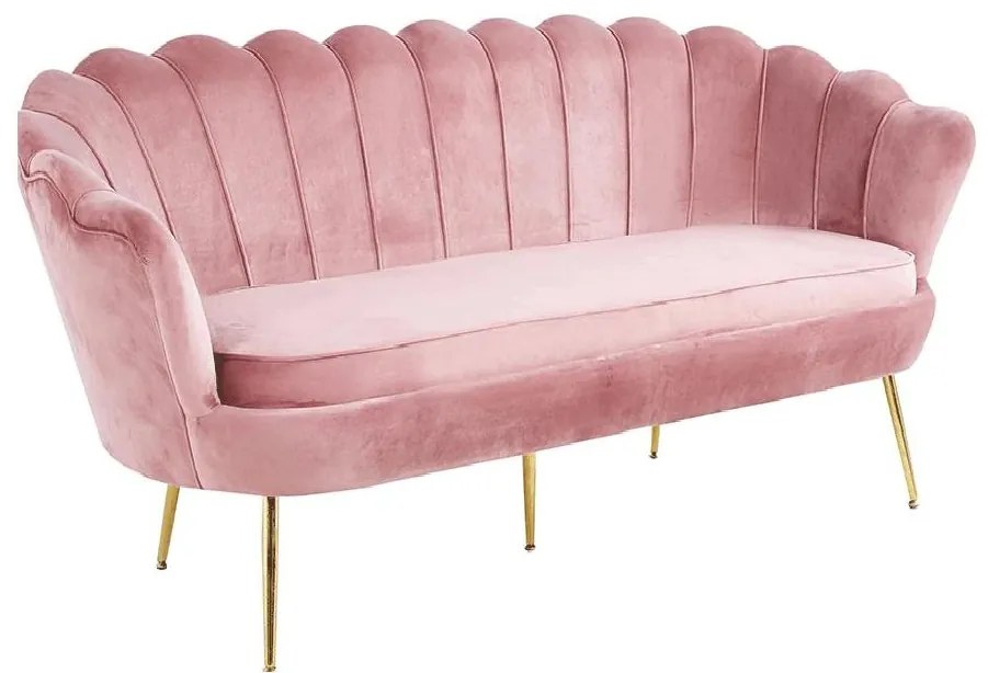 Luxusná pohovka, 3-sed, ružová Velvet látka/chróm zlatý, štýl Art-deco, NOBLIN