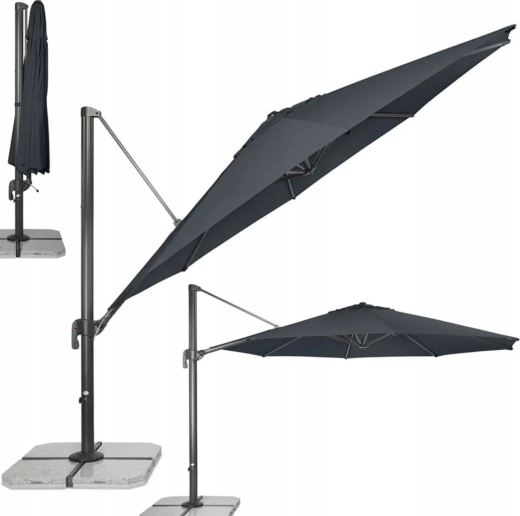 Záhradný Slnečník skladací Doppler Ravenna veľký 400 cm, bočný, antracit