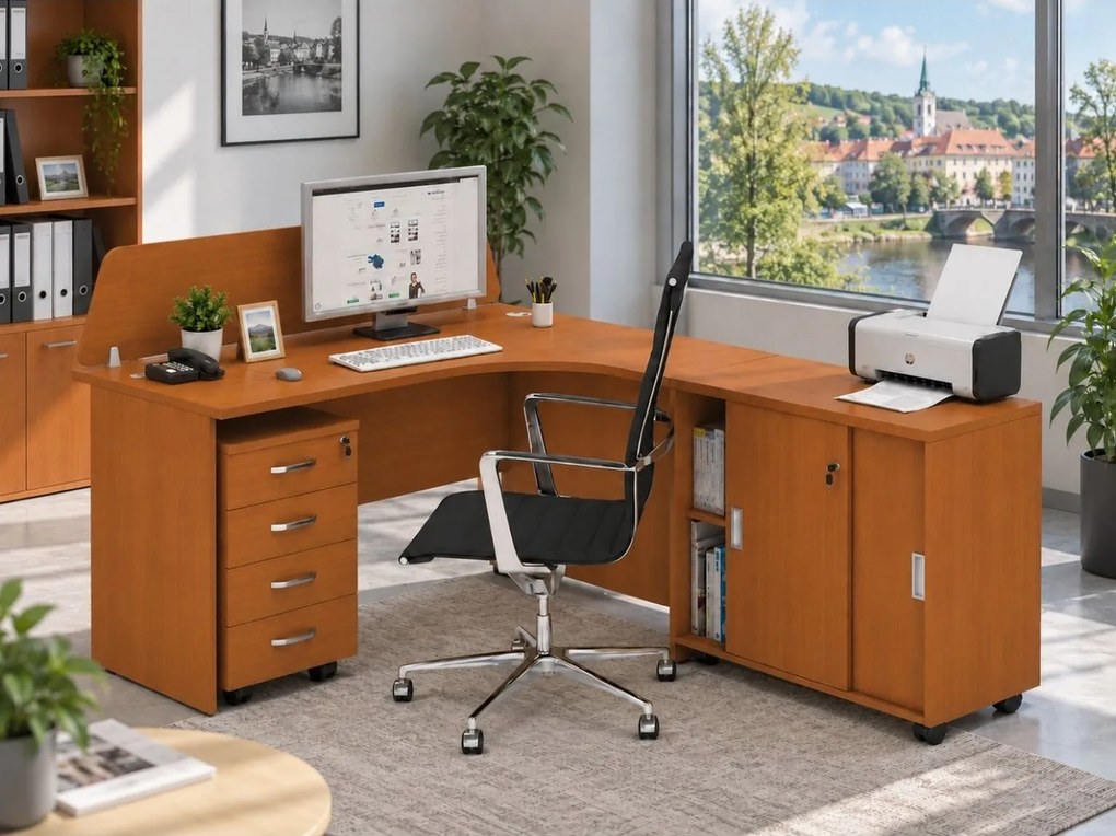 Zostava kancelárskeho nábytku MIRELLI, typ F, pravá, čerešňa
