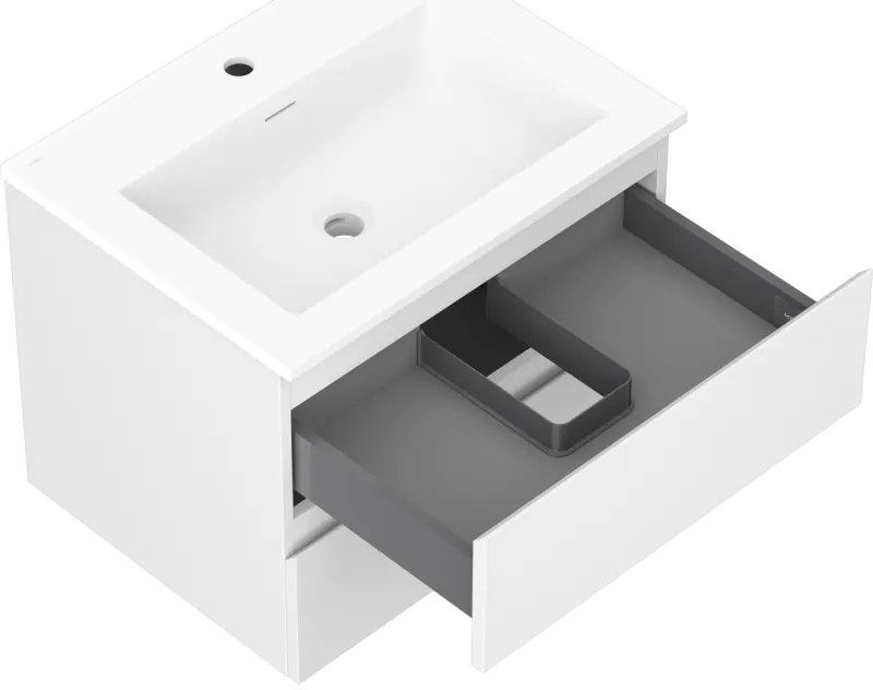 Mexen Orio, kúpeľňová skrinka 60 cm s umývadlom Otis, 2 zásuvky, biela matná, 91A10-06047-2-BFF01-W18M01