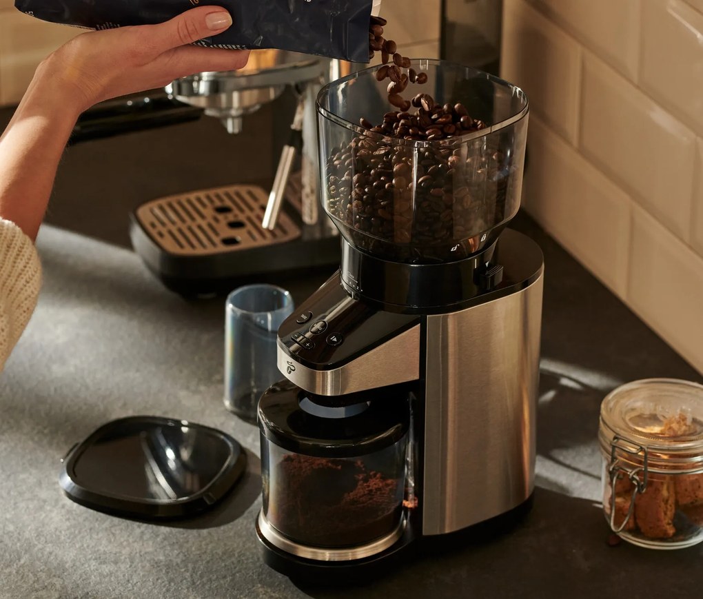 Mlynček na kávu s váhou, elektrický