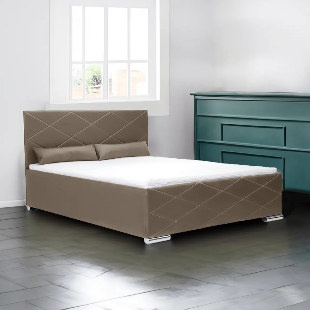 Čalúnená posteľ s úložným priestorom a matracom KRE 120x200 cm Béžová