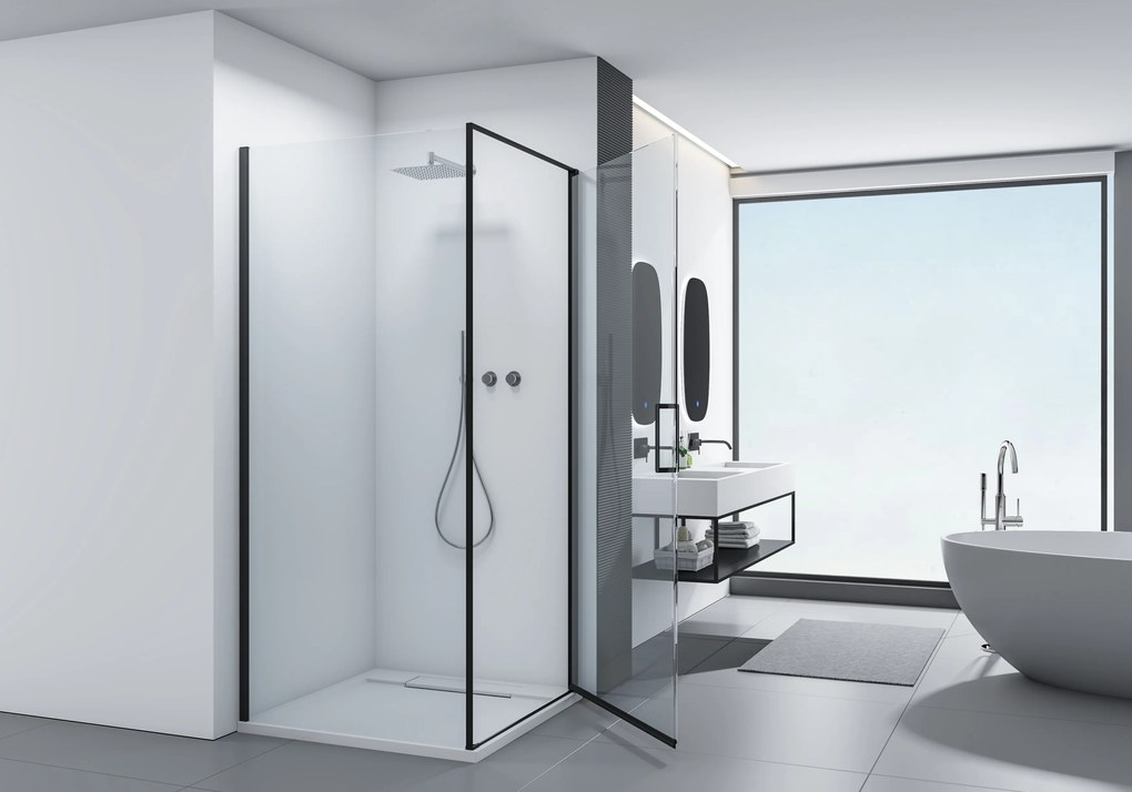 Cerano Porte, 1-krídlový sprchovací kút 80x100 cm, 8mm číre sklo, čierny profil, CER-CER-413570