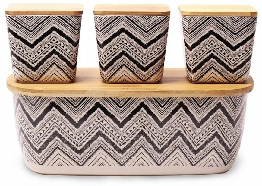 Chlebník s bambusovým krytom + 3 dózy