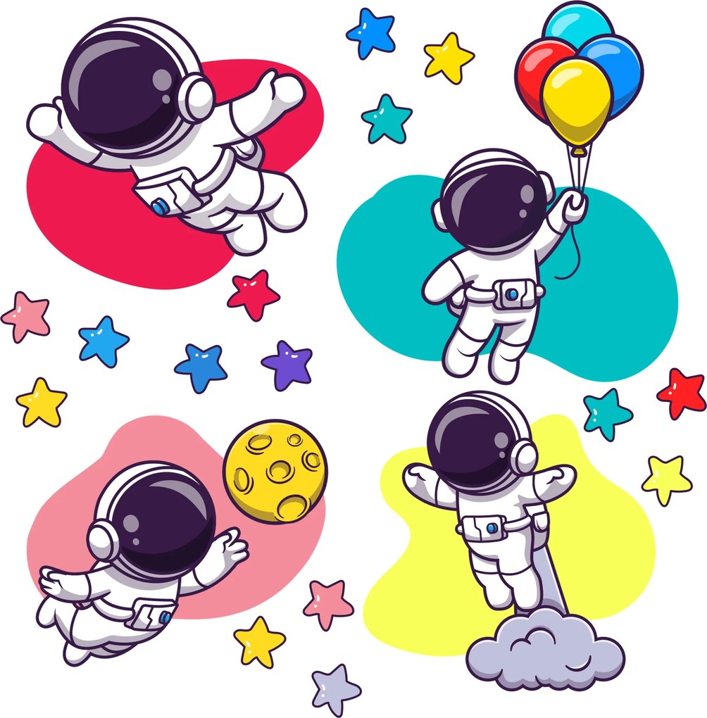 PIPPER. Farební astronauti - textilná nálepka na stenu