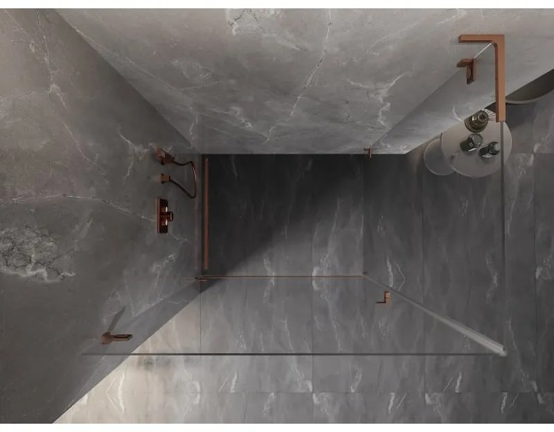 Mexen Lunar-B L, 1-krídlový sprchový kút, ľavý, 90 x 80 cm, 8mm číre sklo, medený profil, 832L-090-080-65-00-L