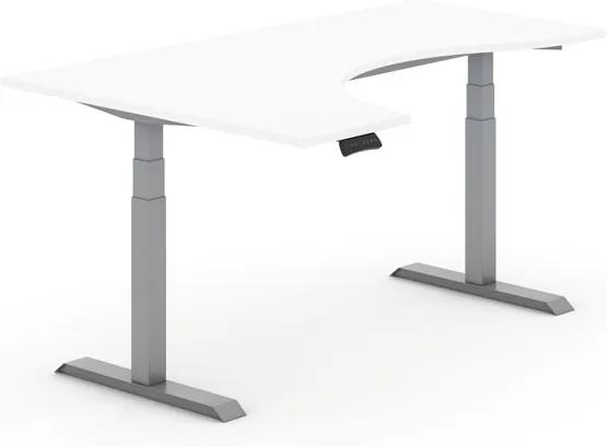 Výškovo nastaviteľný stôl PRIMO ADAPT, elektrický, 1800x1200x625-1275 mm, ergonomický ľavý, biela, sivá podnož