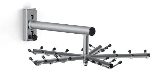 Nástenný otočný vešiak NELLY, 30 háčikov, strieborná