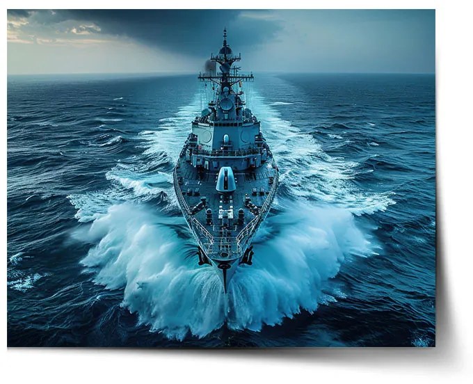 Sablio Plagát Vojnová loď prerážajúca oceán - 60x40 cm