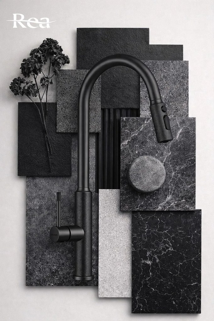 Rea Master, vysoká kuchynská batéria s výsuvným výtokom, grafitová matná, REA-B7206