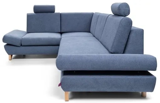 Rozkladacia rohová čalúnená sedacia súprava s úložným priestorom do tvaru L AVESTA, ľavé prevedenie, modrá