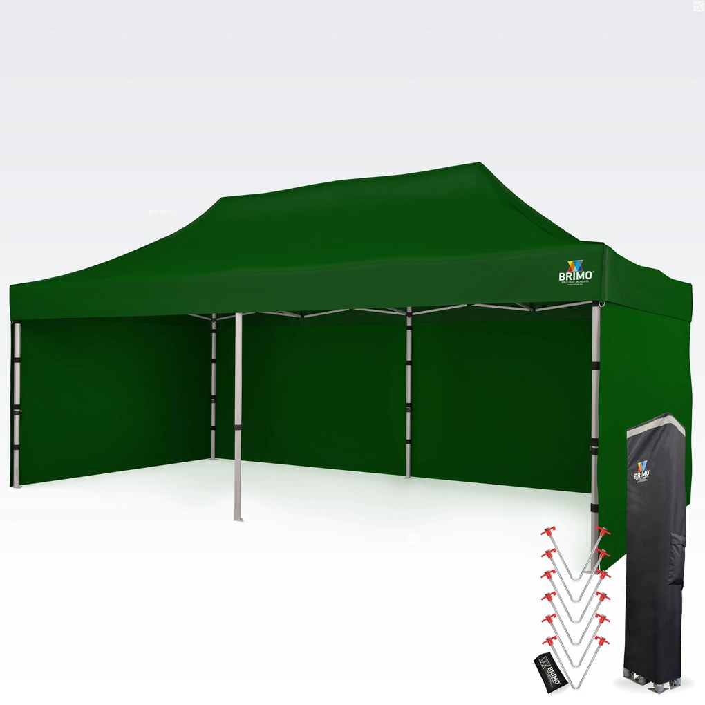 BRIMO Nožnicový párty stan PREMIUM ALU 4x8 m s 3 stenami zelený
