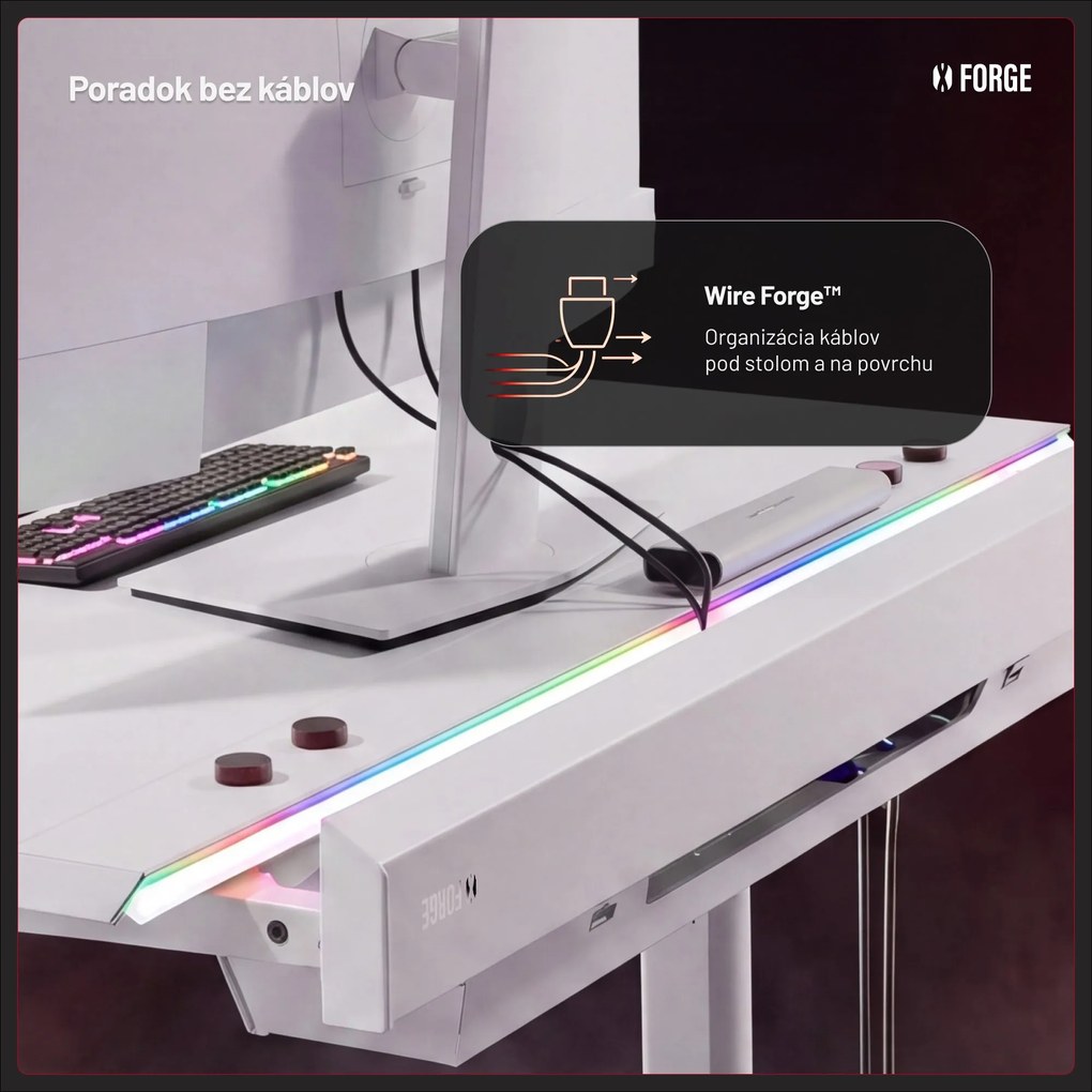 Elektrický herný stôl RGB s držiakmi, biely, 160 cm: Diablo X-Forge 1600