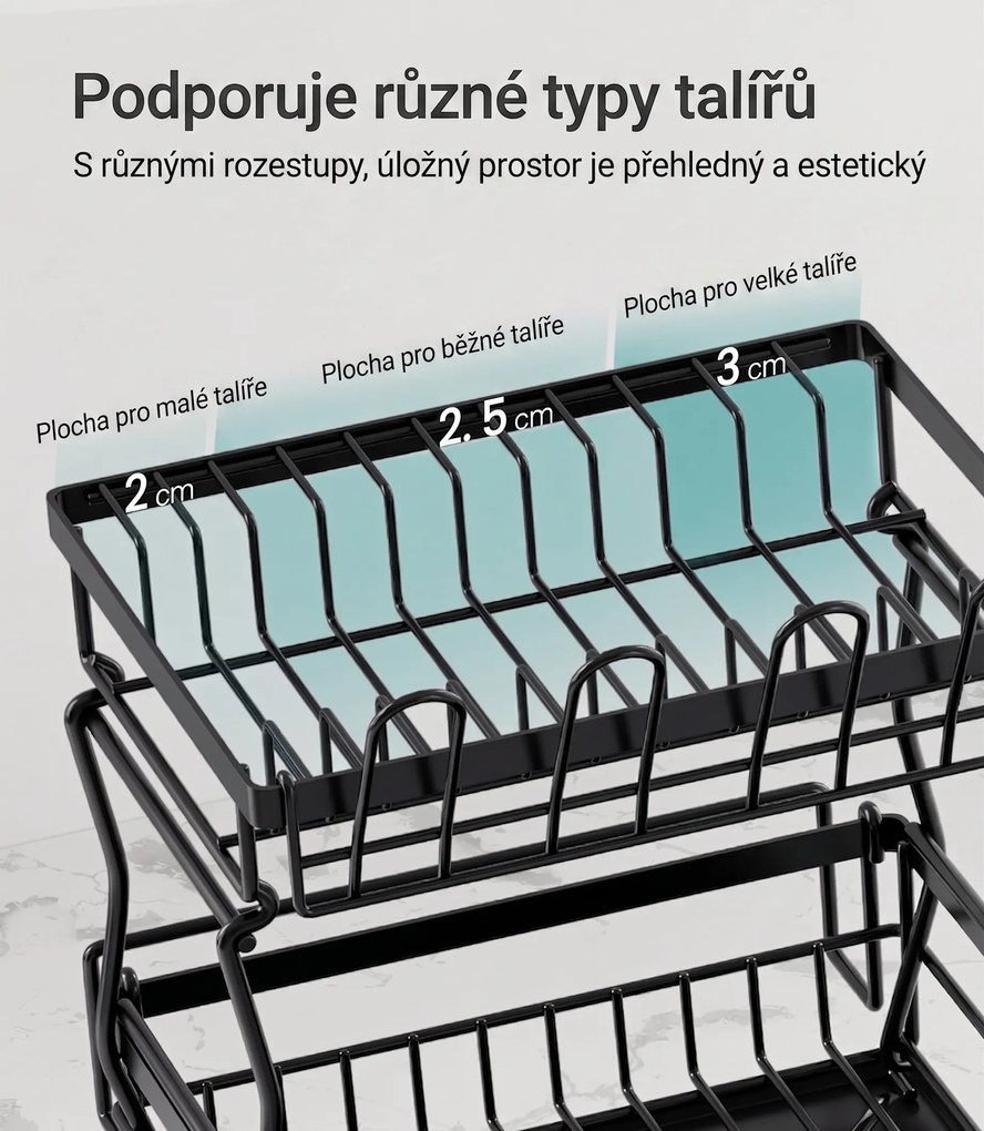 Dvoupatrový odkapávač na nádobí Barny černý