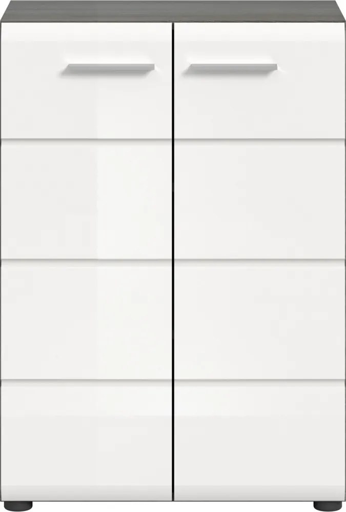 Skrinka Salsa, 60 cm, šedý dub/biela lesk