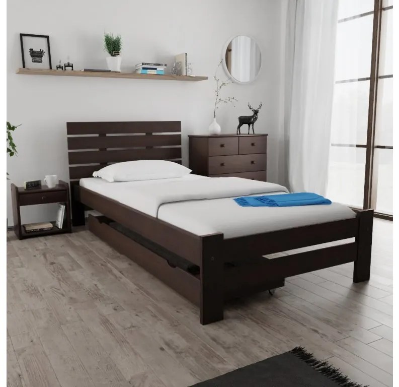 Posteľ PARIS zvýšená 90x200 cm, orech Rošt: S lamelovým roštom, Matrac: Matrac COCO MAXI 20 cm