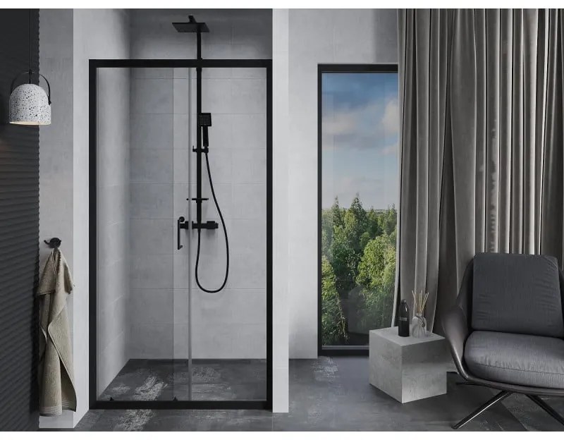 Mexen Apia, posuvné dvere do otvoru 150 x 190 cm, 6mm číre sklo, čierny profil, 845-150-000-70-00
