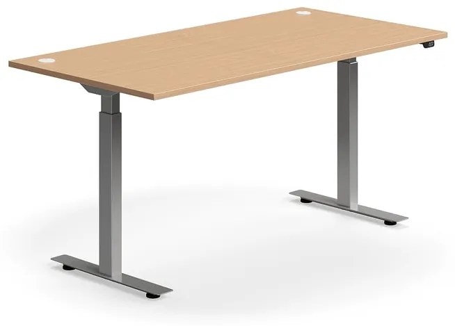 Výškovo nastaviteľný stôl FLEXUS, rovný, 1600x800 mm, strieborný rám, buk