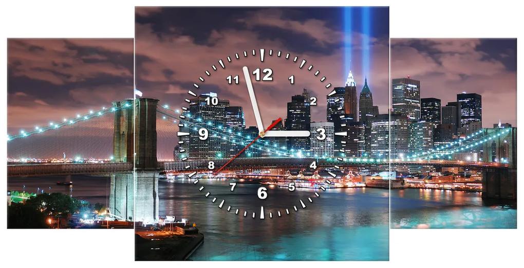 Gario Obraz s hodinami Panoráma Manhattanu - 3 dielny Rozmery: 80 x 40 cm