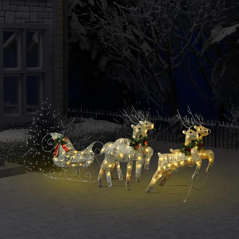 vidaXL Vianočná vonkajšia dekorácia so sobmi a saňami 100 LED zlaté