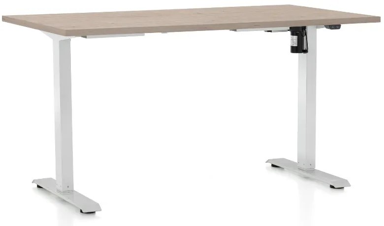 Výškovo nastaviteľný stôl OfficeTech A, 140 x 80 cm, biela podnož, dub