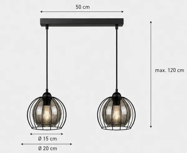 Luster na lanku SOLO BLACK 2xE27/60W/230V