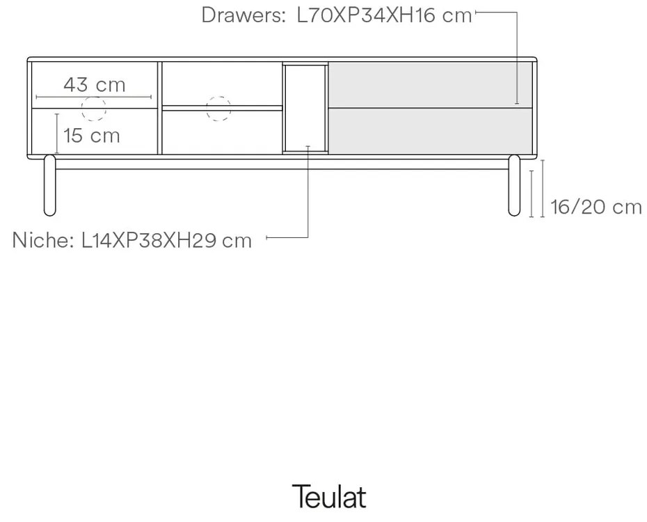 Tmavosivý TV stolík 180x56 cm Corvo - Teulat