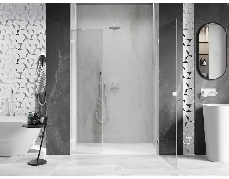 Mexen Lunar-B, pravé otočné sprchové dvere 125 cm, 8mm číre sklo, biely profil, 832S-125-050-20-00-P