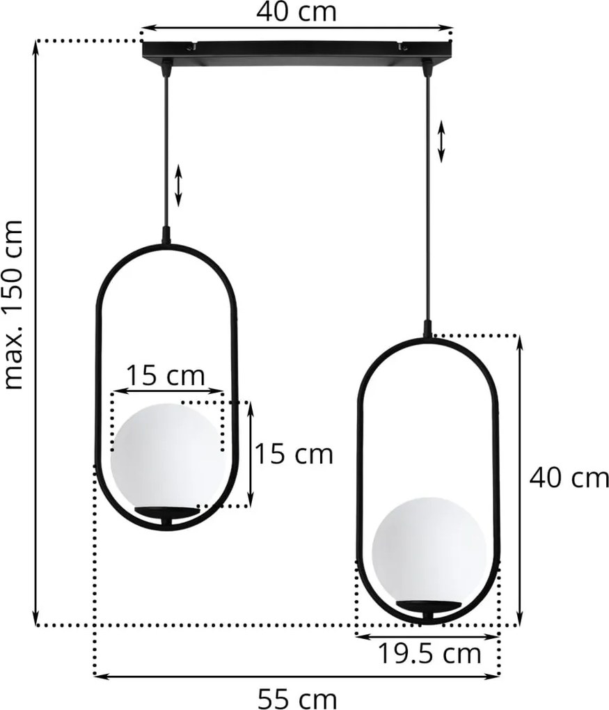 Závesné svietidlo Florence, 2x biele sklenené tienidlo, b, UI