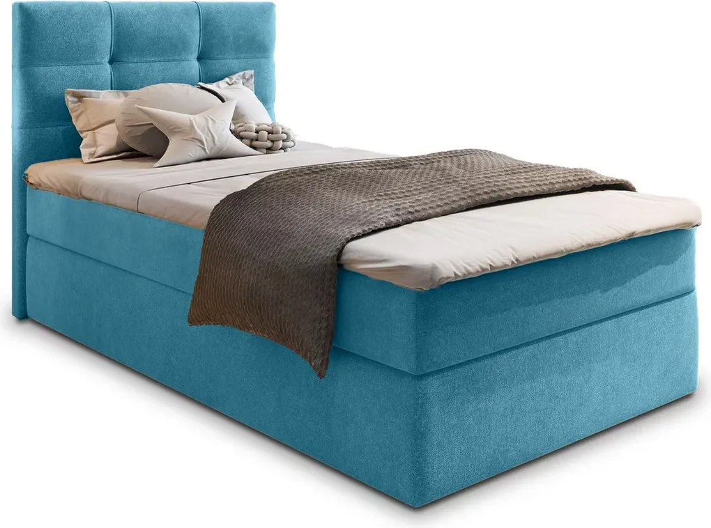 Čalúnená posteľ boxspring GLORIEN VELVET 100x200 cm modrá Matrac: Bonell pružinová matrac