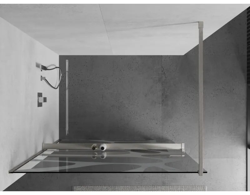 Mexen Kioto+, sprchová zástena Walk-In s poličkou a vešiakom 100 x 200 cm, 8mm číre sklo biely vzor, brúsená oceľ profil, 800-100-121-97-97