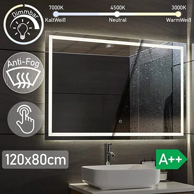 AQUAMARIN kúpeľňové zrkadlo s LED osvetlením, 120 x 80 cm