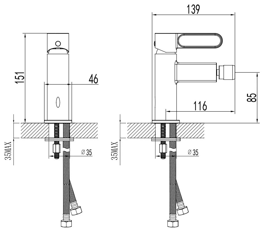 F-Design Zaffiro, bidetová batéria, čierna matná-ružové zlato, FD1-ZFR-6-25