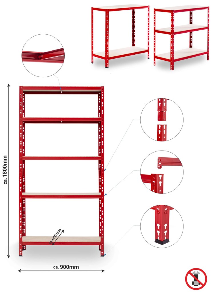 Trestles Balíček 10xSUPER HIT - Policový regál 1800x900x600 Farba: červená