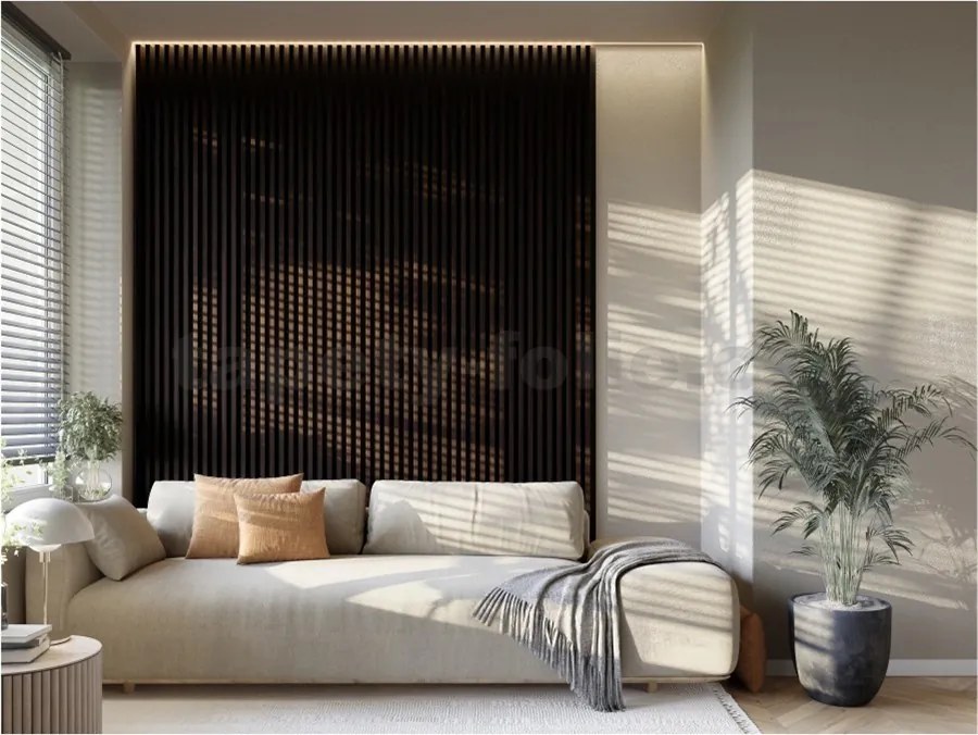 Akustické dekoračné panely MAXI, dub tmavý 3D lamely na filcovom podklade, rozmer 270 x 17,7 cm, IMPOL TRADE