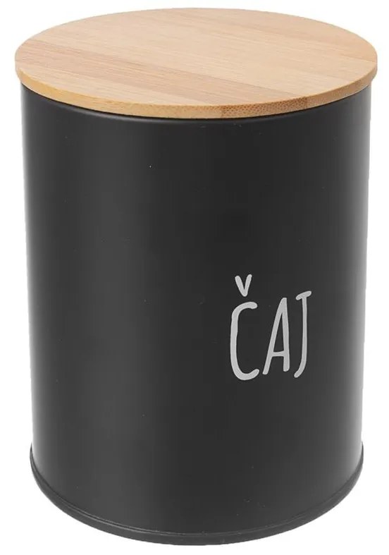 Orion Dóza na potraviny, plechová, čierna, s bambusovým vekom, 0,8 l, ČAJ