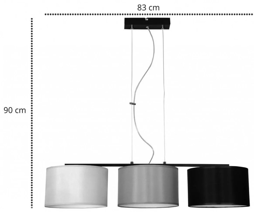 Závesné svietidlo INDIGO, 3x textilné tienidlo (mix 3 farieb), B