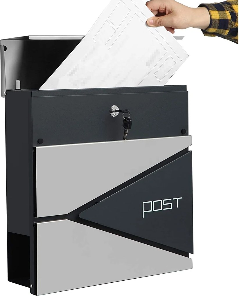Moderná poštová schránka s priehradkou na noviny, antracitová a strieborná