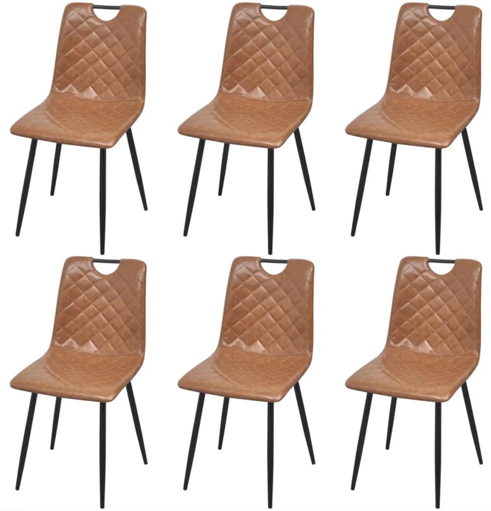 vidaXL Jedálenské stoličky 6 ks, svetlohnedé, umelá koža