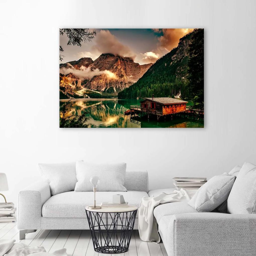 Gario Obraz na plátne Horský dom pri jazere Rozmery: 60 x 40 cm