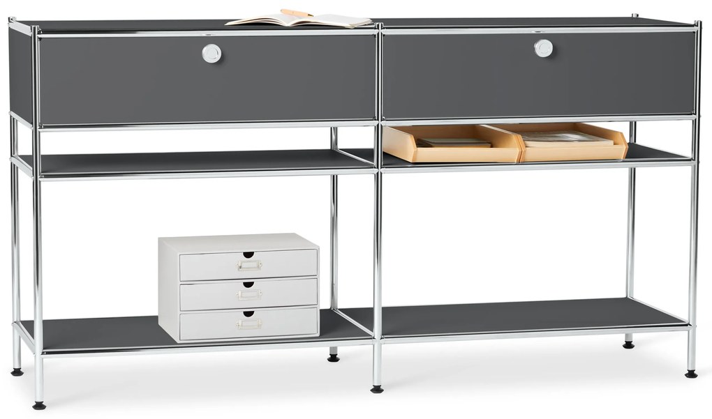 Kovový konzolový stolík »CN3« s 2 zásuvkami, sivý