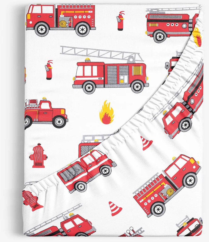 Goldea detská bavlnená napínacia plachta - hasičské autá 180 x 200 cm