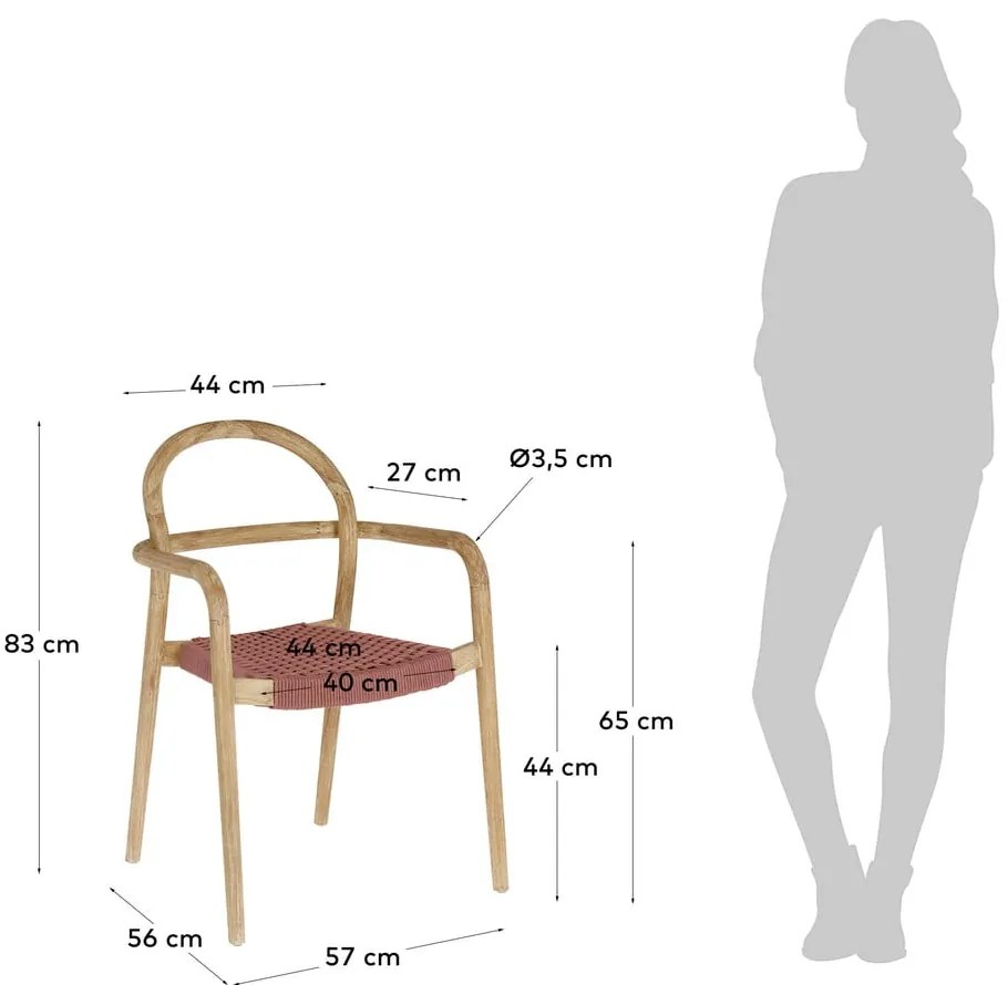 Záhradná stolička z eukalyptového dreva s výpletom v terakotovej farbe Kave Home Sheryl