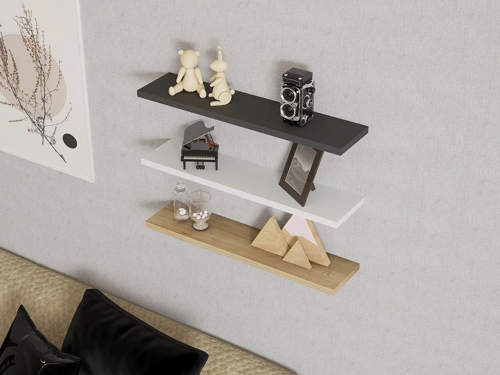 Súprava 3 nástenných políc Boss dub safírový/antracitová/biela