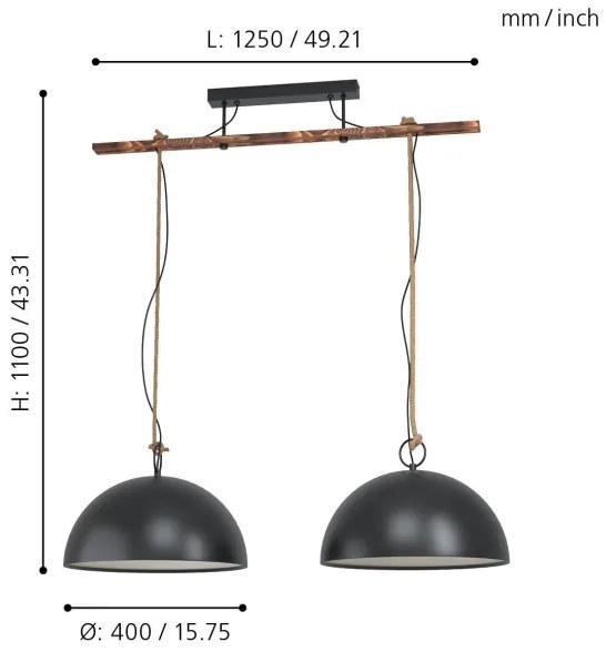 Eglo 78444 - Luster na lanku HODSOLL 2xE27/40W/230V čierna/hnedá