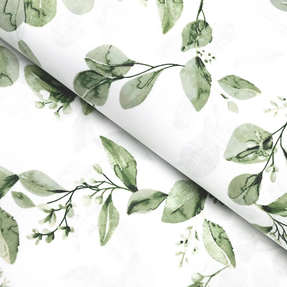 Biante Detské bavlnené posteľné obliečky do postieľky Sandra SA-422 Zelené listy na bielom Do postieľky 100x135 a 40x60 cm