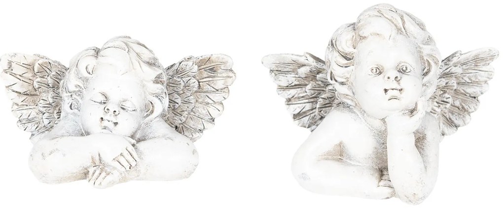 2 ks bielo šedý dekoratívne anjelíček - 13 * 8 * 10 cm