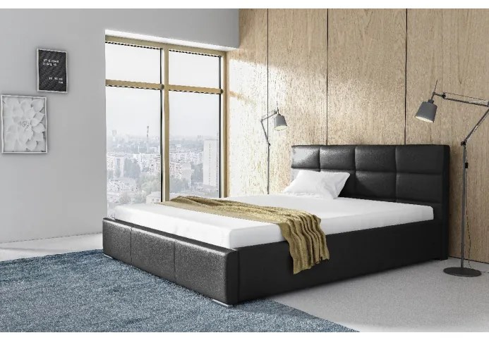Elegantná posteľ Garret s úložným priertorom čierna eko koža 180 x 200